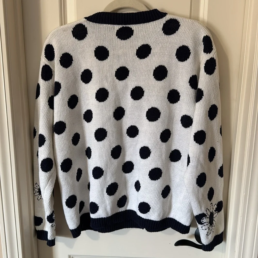 Vintage 90s Eagle’s Eye Knit Cardigan Sweater Polka Dots and Daisy - Picture 4 of 10